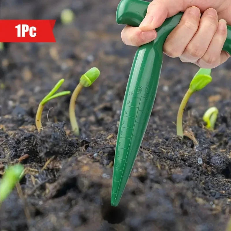 Handheld Garden Hole Puncher with Clear Scale and Seed Dispenser - Lightweight Planting Tool for Seeds and Bulbs