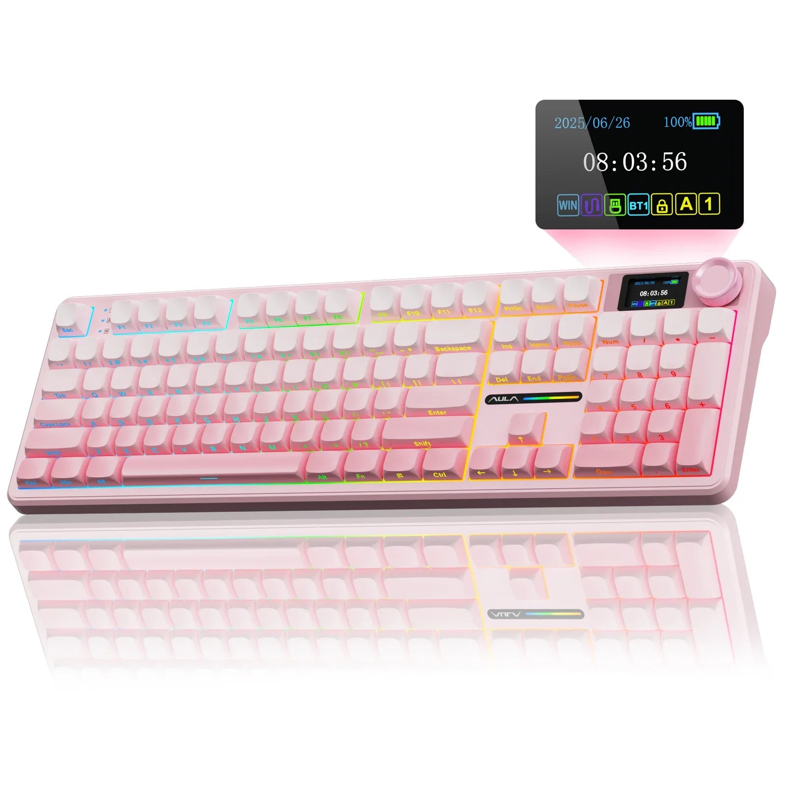 Wireless Bluetooth Mechanical Keyboard 108-Key — Gasket Mount, Hot-Swappable Full-Size with TFT Smart Display, RGB (USB-C, 2.4G, Bluetooth)