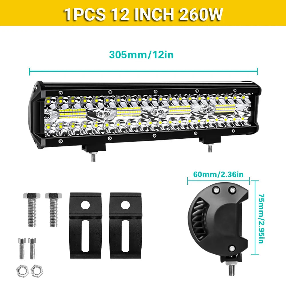 LED Light Bar 4/7/12/15/17/20 in (102/178/305/381/432/508 mm) 60–500W 10–32V IP67 Waterproof Flood/Spot Driving Off-Road Truck ATV SUV Boat