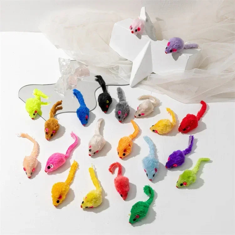 3–200 Pack Rattle Cat Mouse Toys – Prefilled Catnip Faux Fur Interactive Cat Toys for Cats