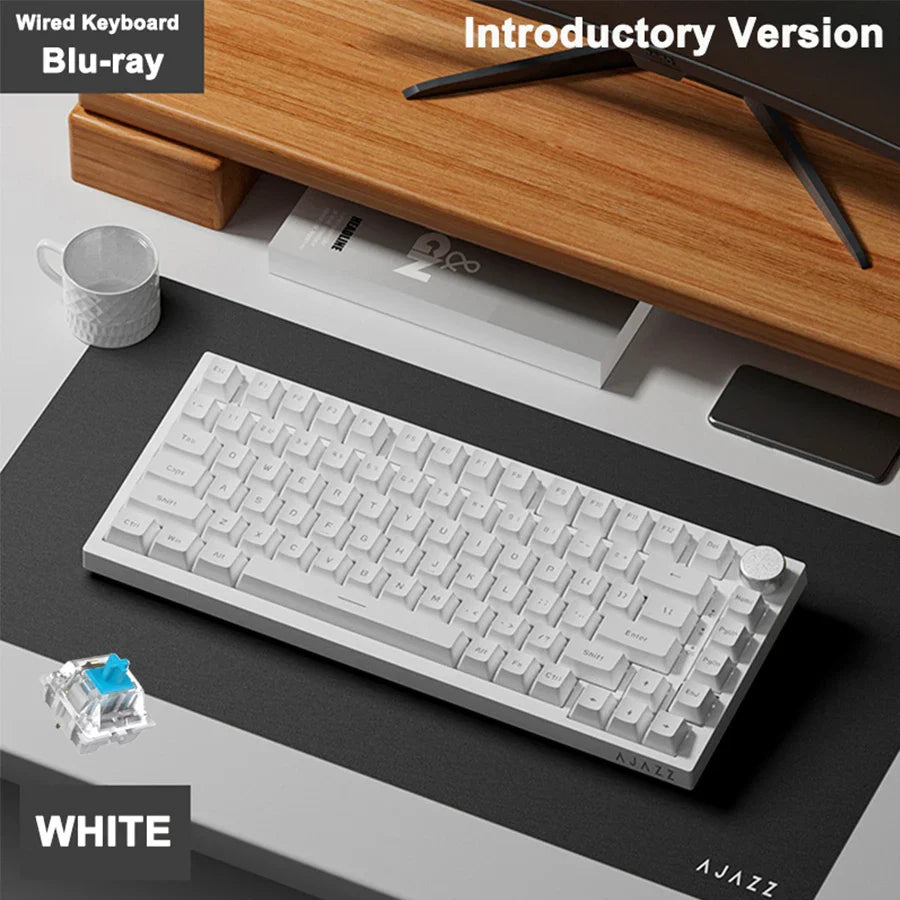82-Key Hot-Swappable Mechanical Keyboard with Rotary Volume Knob, USB Wired & 2.4GHz Wireless, Monochrome Backlight