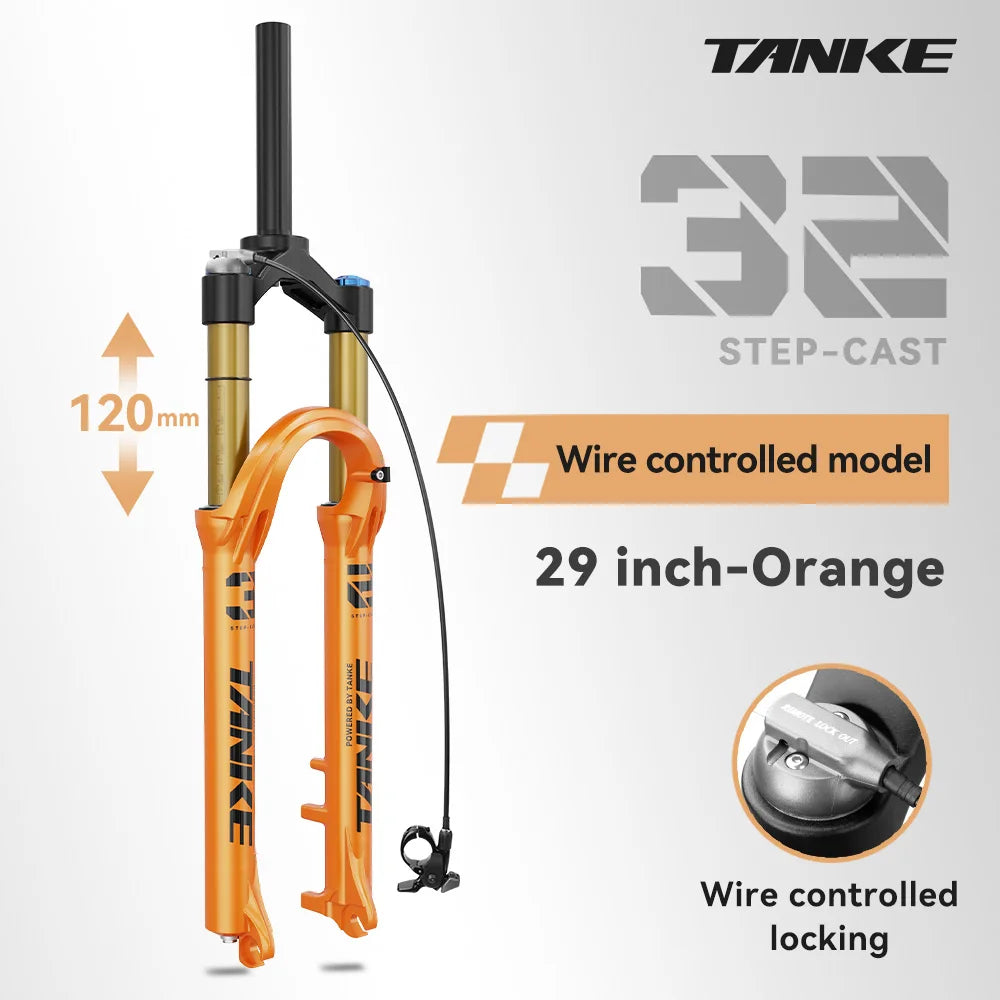 MTB Air Front Suspension Fork 120mm (4.7in) Travel Rebound Adjustable, 26/27.5/29-inch Straight Steerer, 9x100mm Quick Release, Disc Brake Compatible
