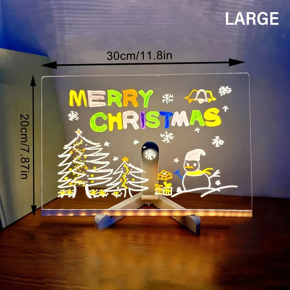 LED Acrylic Message Board Night Light with 7 Color Pens - Erasable DIY Neon Note and Drawing Board for Kids