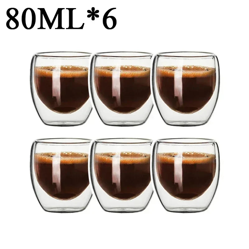 Double Wall High Borosilicate Glass Mugs - Insulated Heat-Resistant Coffee & Tea Cups (2-18 pcs Set)