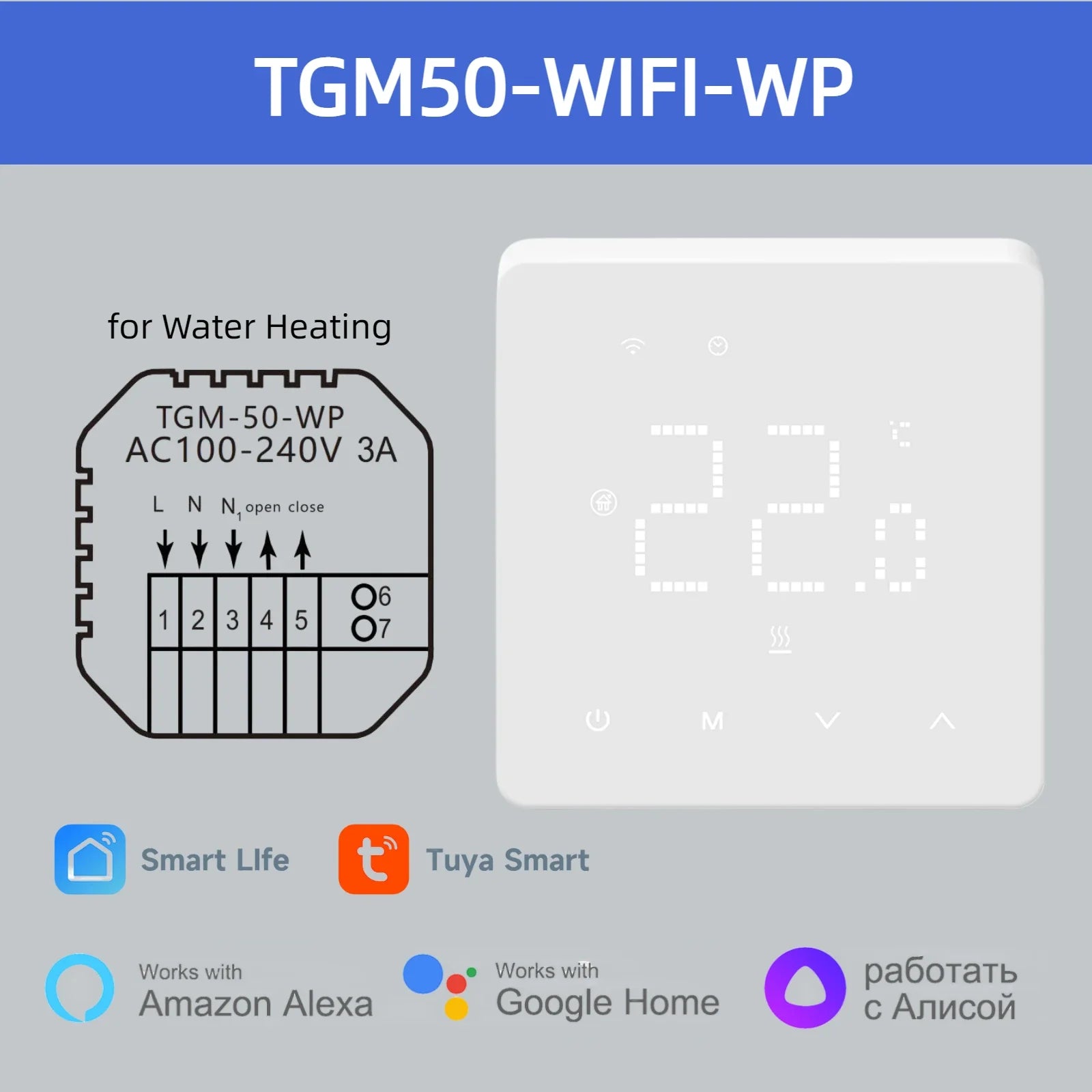 WiFi Smart Room Thermostat for Underfloor Heating — Tuya/Smart Life Compatible, Works with Alexa & Google Home
