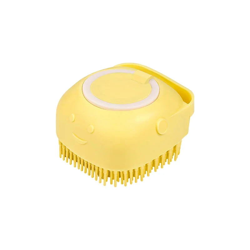Dog & Cat Silicone Bath Brush with Shampoo Dispenser — Soft Rubber Bristles for Grooming & Massage