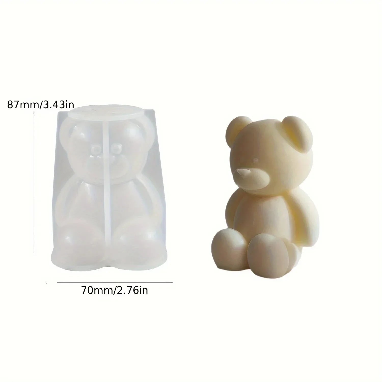 Silicone Bear Mold 3.4 x 2.8 x 2.8 in (8.7 x 7 x 7 cm) for Scented Candles, Soap & Resin Casting — Cute Animal Shape for Home Decor & Aromatherapy