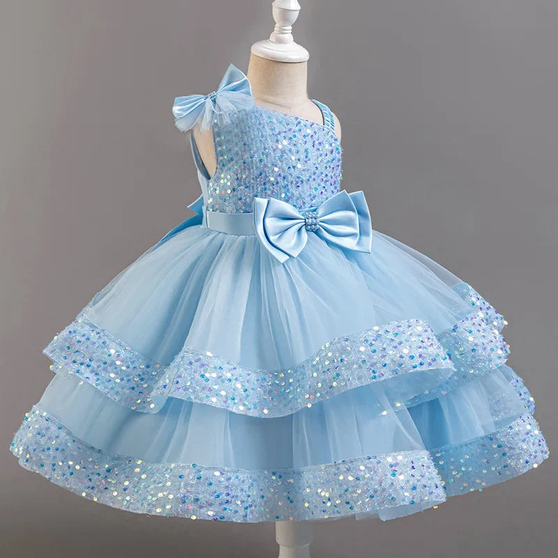 Flower Princess Sequins Baby Wedding Christmas Party Short Sleeveless Dress Birthday Party Wedding Flower Girl Sweet Cute Dress