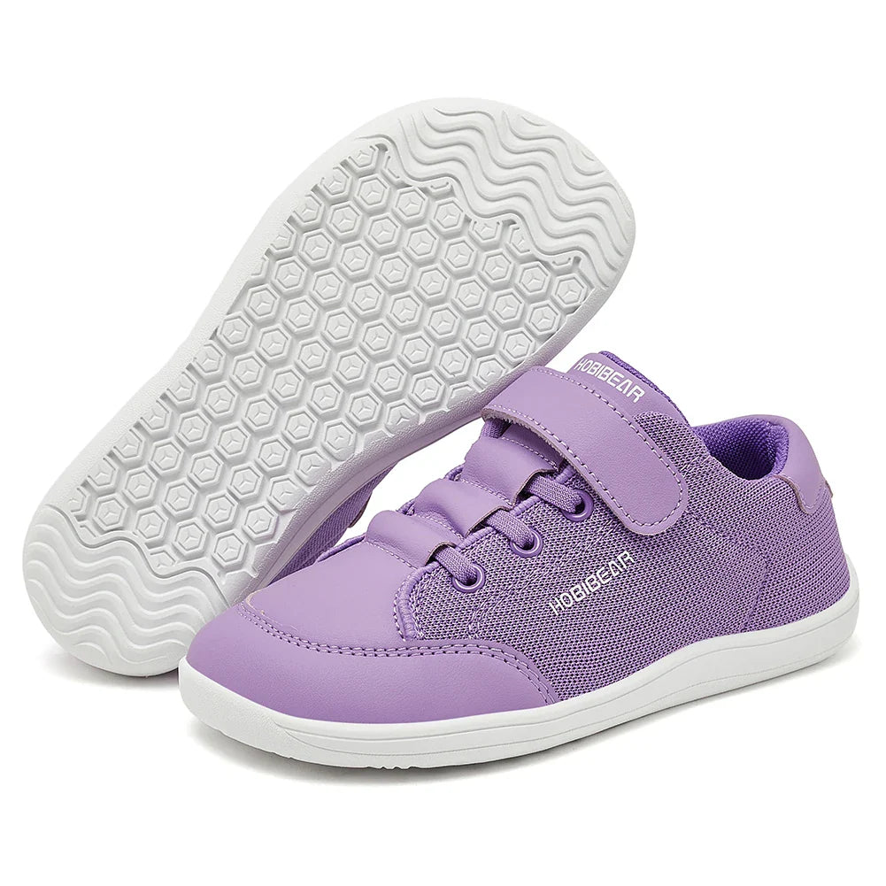 Kids Wide Toe Barefoot Sneakers Minimalist Lightweight Mesh & Faux Leather Hook & Loop Shoes