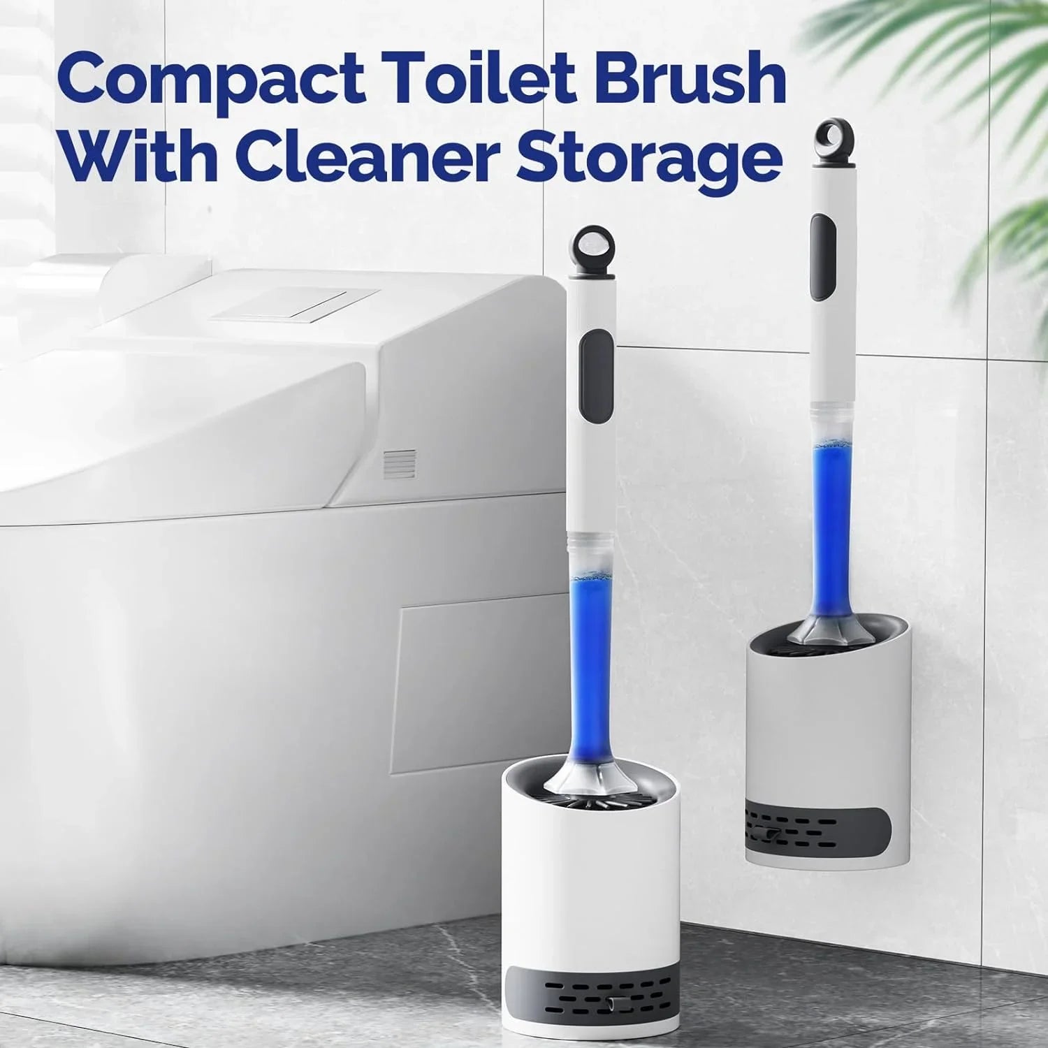 Refillable Silicone TPR Toilet Brush with Water Spray, 40 cm (15.7 in) Long Handle, Wall-Mounted Bathroom Cleaner