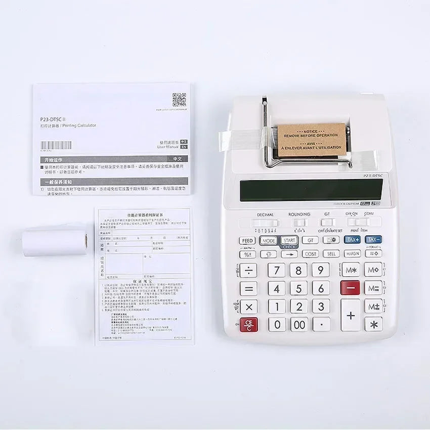 Dual-Color 12-Digit Printing Calculator for Accounting, Banking & Finance, Date/Time Print with Paper Roll