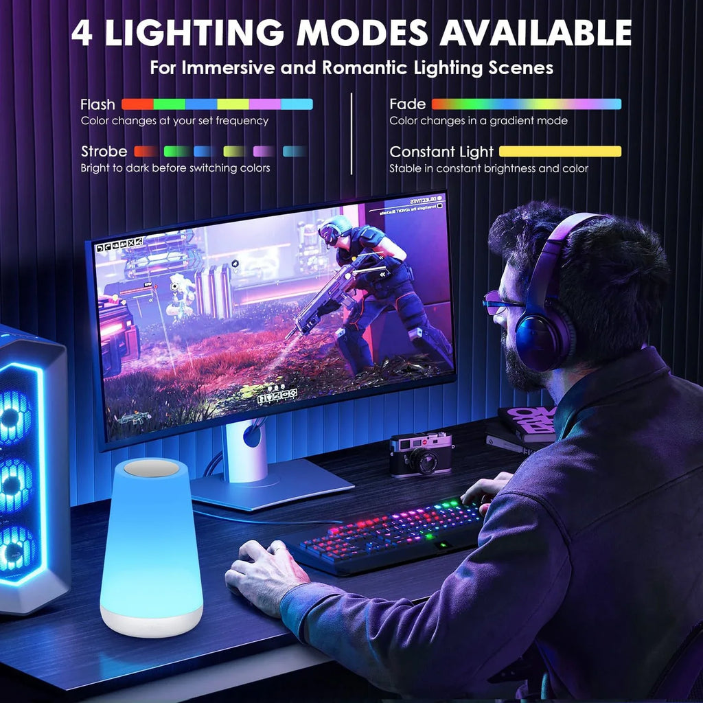 Rechargeable Smart LED Night Light 13 Colors 5 Brightness Levels Touch & Remote USB Bedside Lamp