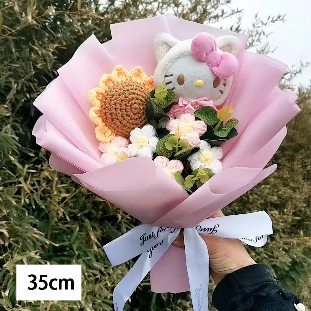 Kawaii Cat Plush Bouquet with Soap Rose Flowers — Cute Valentine's Day, Birthday & Graduation Gift
