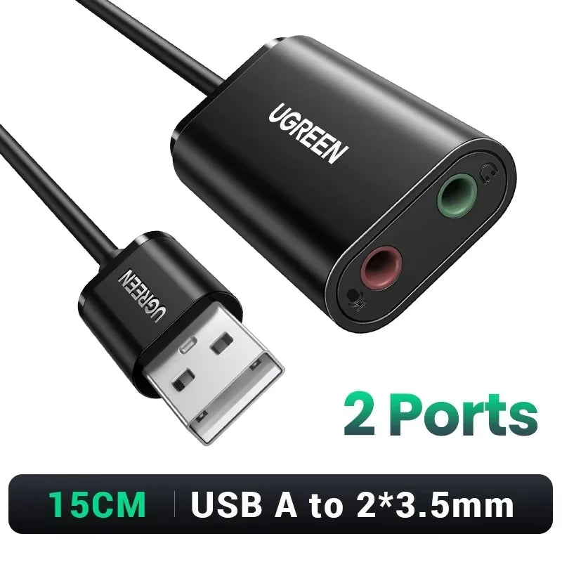USB External Sound Card Audio Adapter with 3.5mm Mic & Headphone - USB Audio Interface for PC, Laptop, PS4/PS5, Nintendo Switch, Smartphone (15cm / 100cm Cable Options)