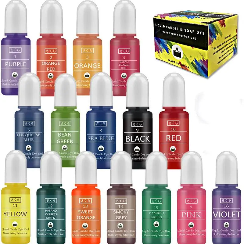 Candle Dye Kit - Liquid Colorants for DIY Candle & Soap Making (5ml / 10ml Bottles)