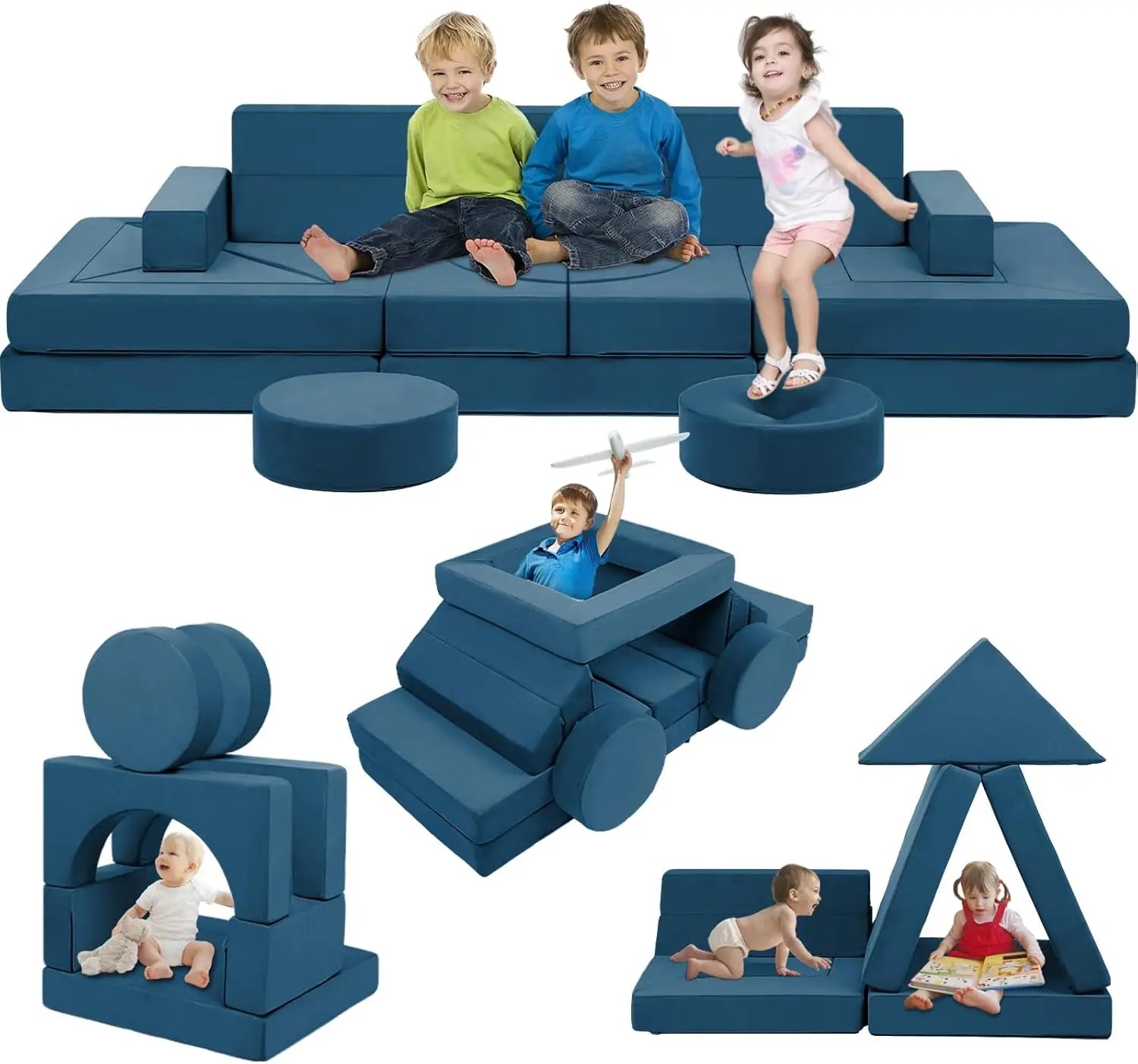 22-Piece Modular Kids Play Couch — Convertible Toddler Foam Sofa for Playroom, Bedroom & Living Room, Buildable Play Blocks for Imaginative Play