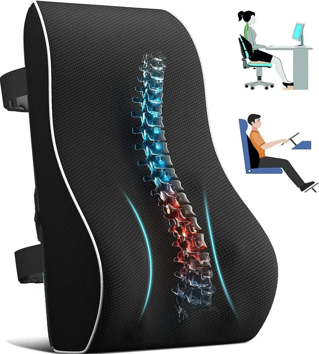 Ergonomic Memory Foam Lumbar Support Pillow — Car & Office Waist Cushion for Back Pain Relief