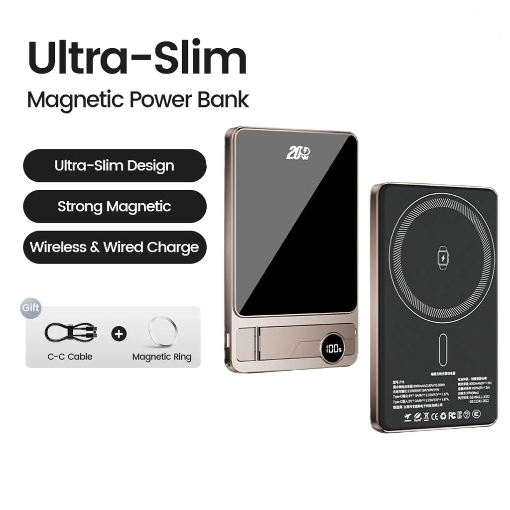 Magnetic Wireless Power Bank 10000mAh — 20W Fast Charging Portable Battery (Also 5000mAh) for Magnetic-Compatible Phones