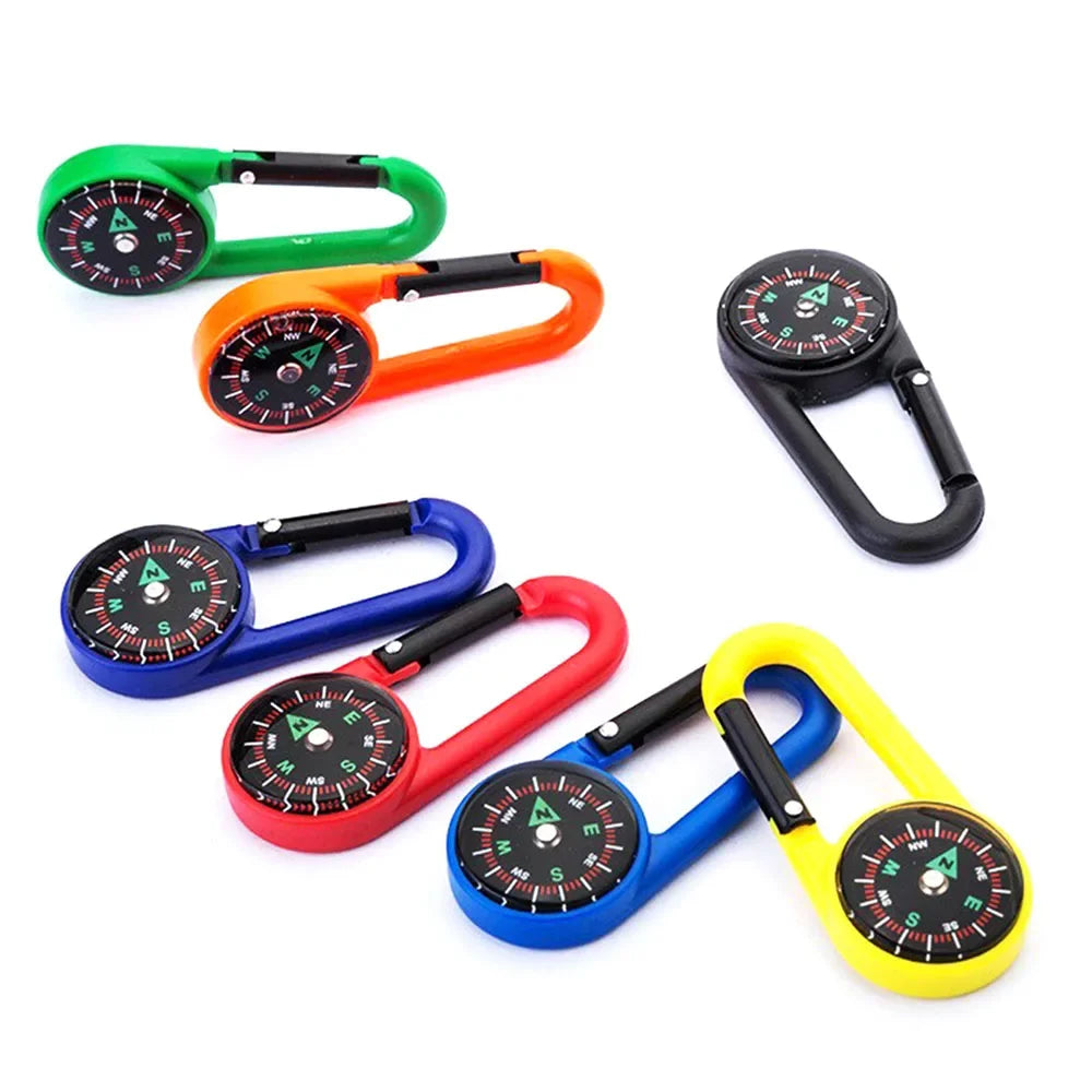 Mini Compass Carabiner Keychain — Camping & Hiking Backpack Buckle Survival Tool