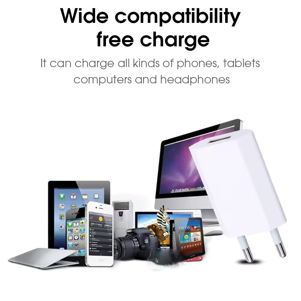 EU Plug USB Wall Charger 5V 1A Travel Adapter, Universal Smartphone USB Charger, 1-5 Pack