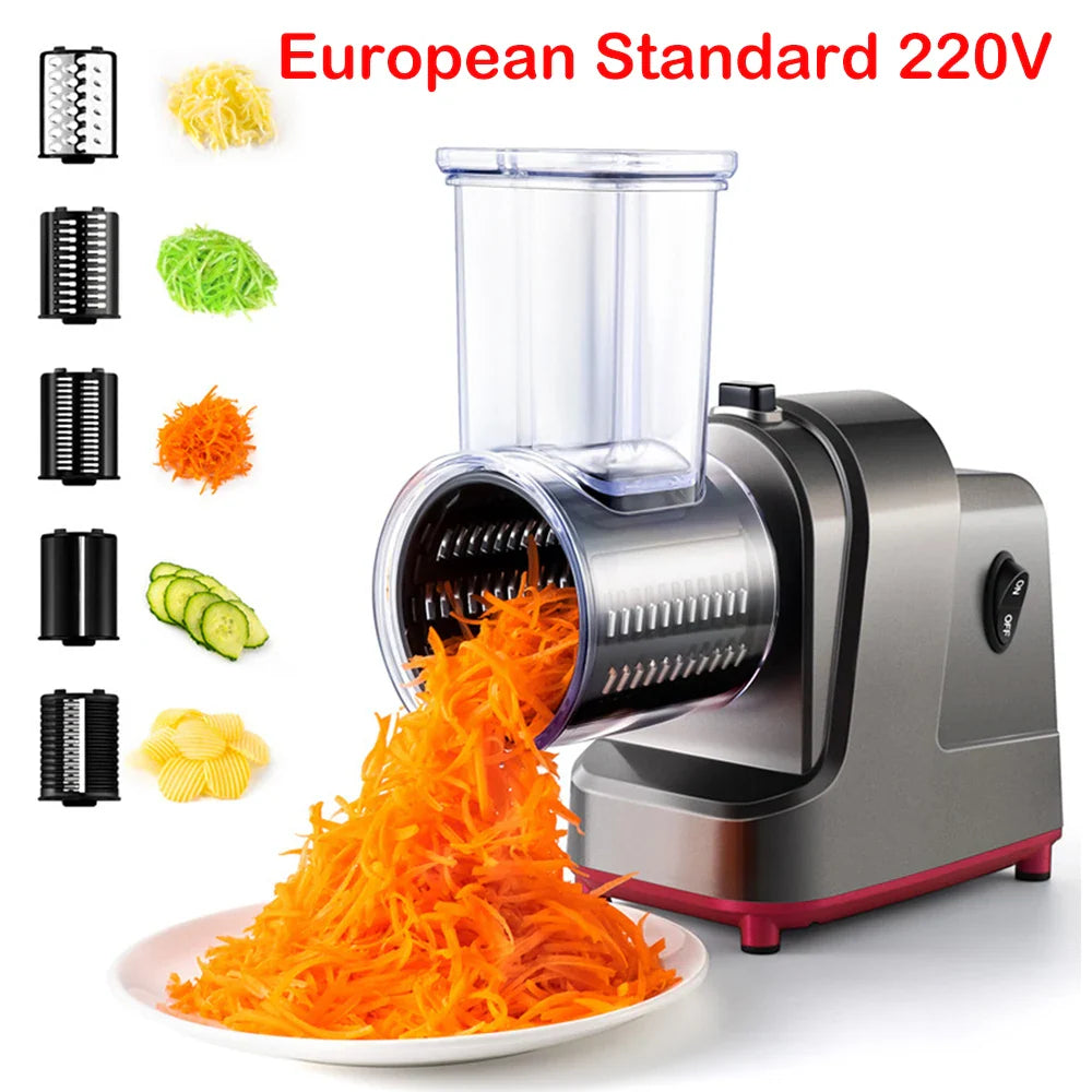 250W 5-in-1 Electric Vegetable Slicer Shredder Salad Shooter Cheese Grater Cutter for Carrot Cabbage Potato