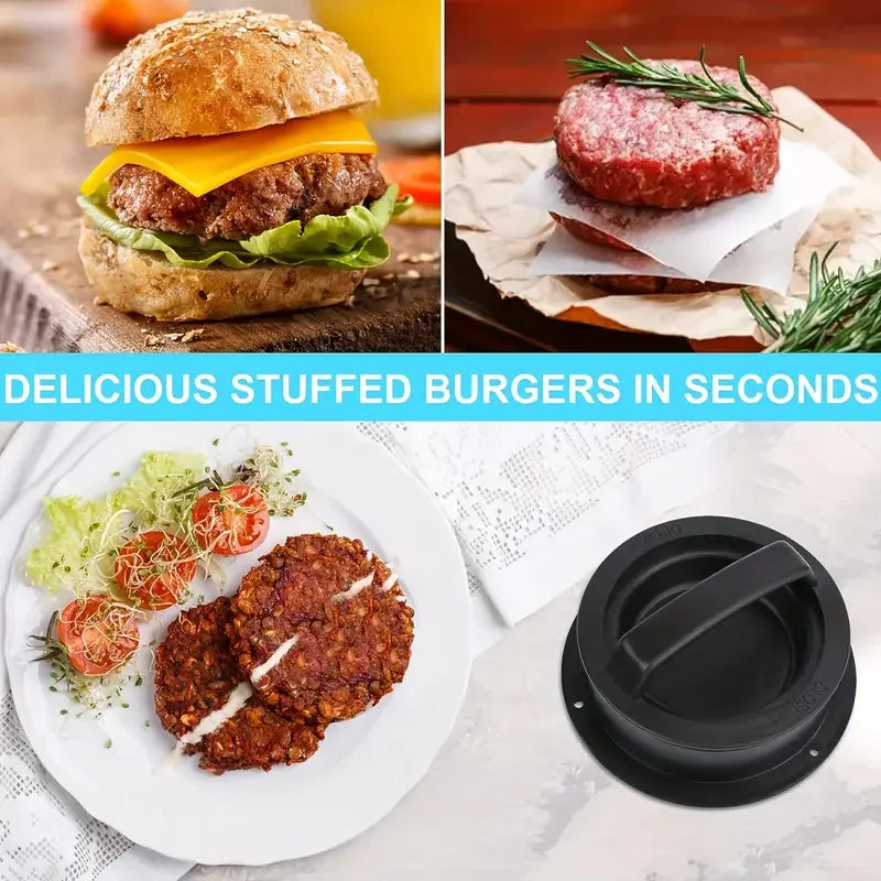 3-in-1 Burger Press Mold & Patty Maker – Nonstick Stuffed Hamburger Press for Beef, Chicken, Turkey & Veggie Patties