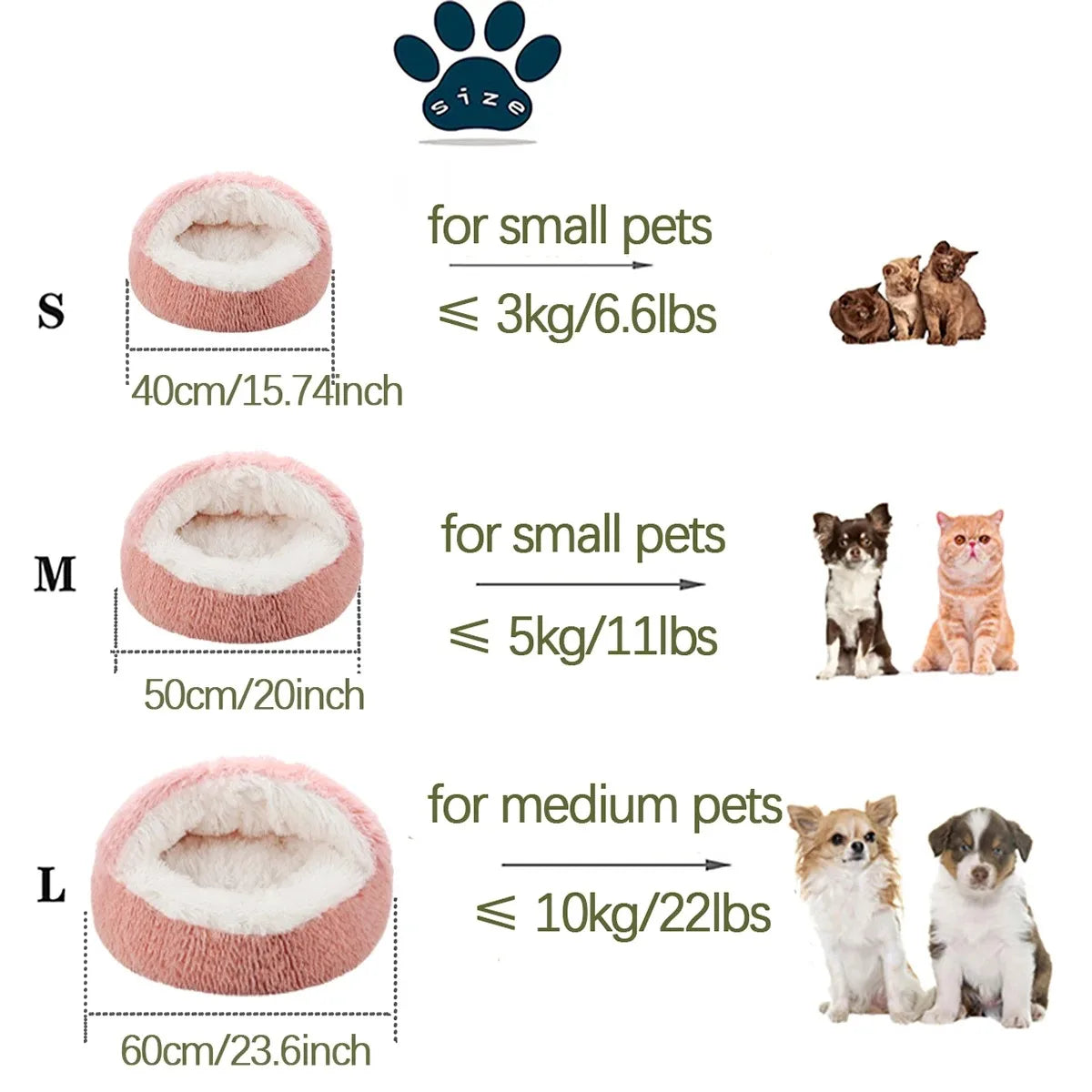 2-in-1 Plush Round Pet Bed 50 cm (19.7 in) with Removable Cover - Cozy Cat & Small Dog Sleeping Nest