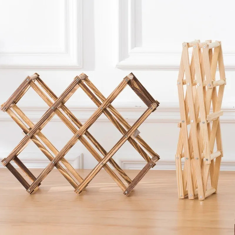 Stackable Folding Wooden Wine Rack – 3/5/6/10-Bottle Pine Wine Shelf for Home Bar