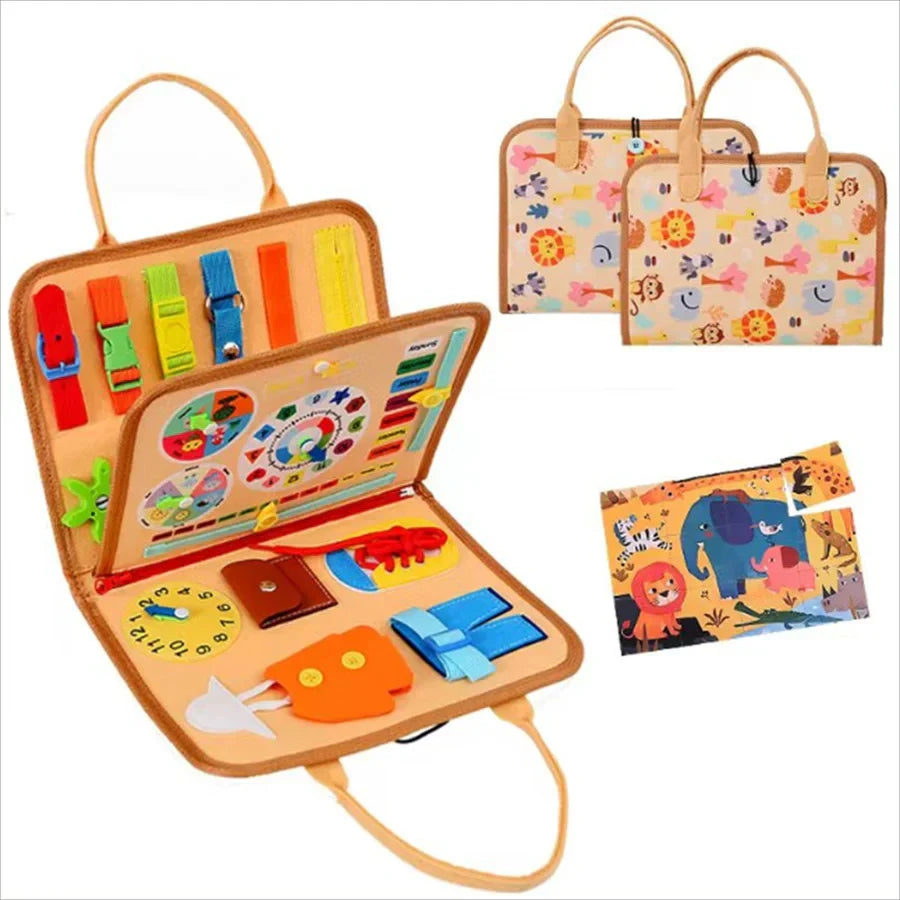 Busy Board Montessori Sensory Toy – Educational Travel Activity Board