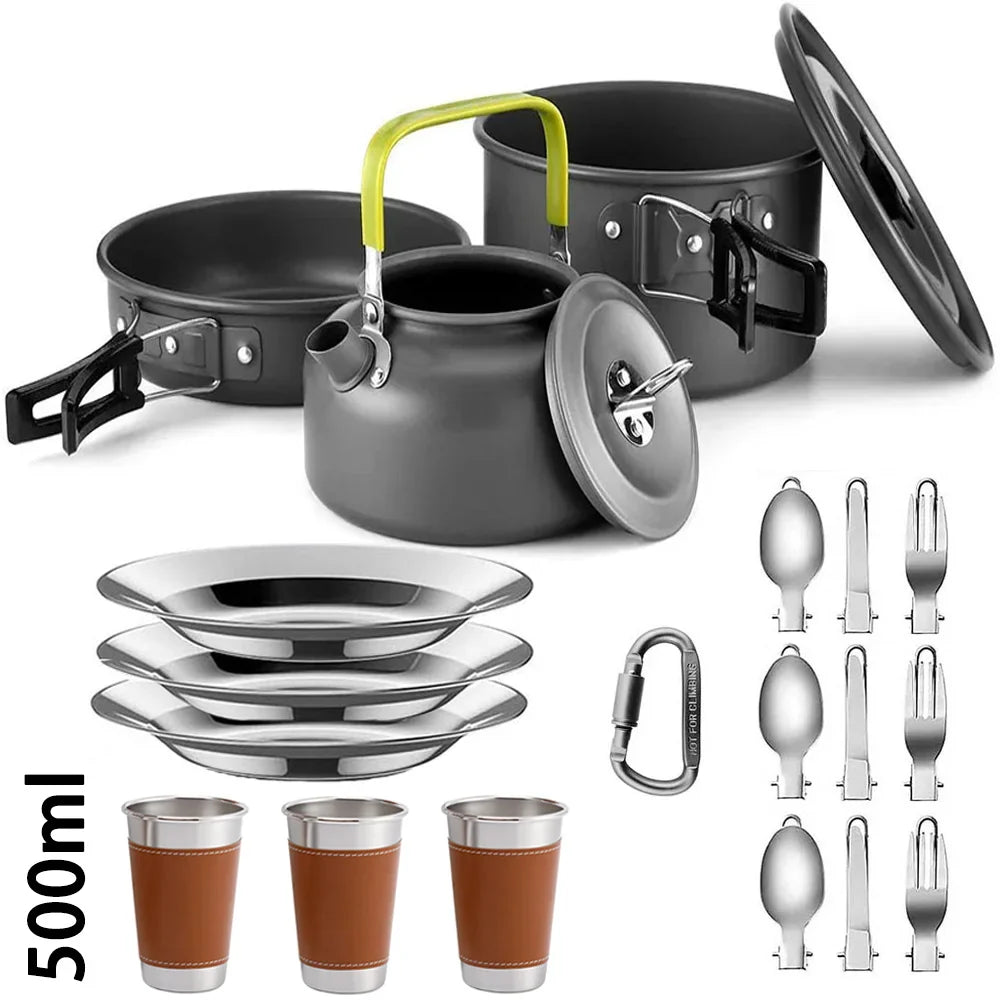 Lightweight Aluminum Camping Cookware Set – Nonstick Pot & Pan for 2-4 People with Mesh Carry Bag