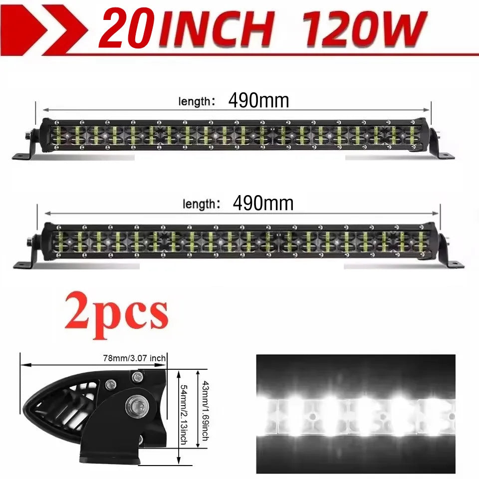 6D Lens Dual-Row LED Light Bar - Spot & Flood Combo, 8in (20cm) / 14in (36cm) / 20in (51cm), 36W/72W/120W, 12V-24V Off-Road Work Light for Truck ATV SUV