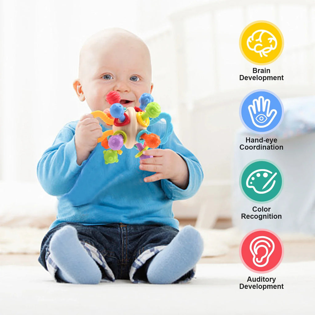 Baby Silicone Manhattan Ball – Soft Teether & Rattle Toy 0–12 Months