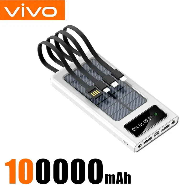 200,000mAh Solar Power Bank 4-in-1 High-Capacity Portable Charger with LED Light, Wireless & Fast USB Charging