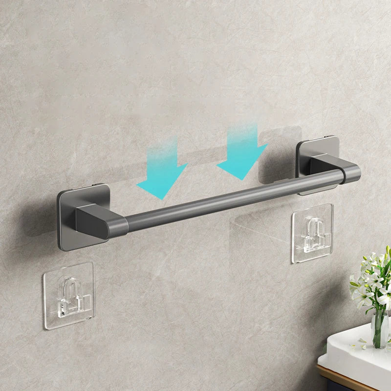 Self-Adhesive Double Towel Bar No-Drill Bathroom Towel Rack White/Gray