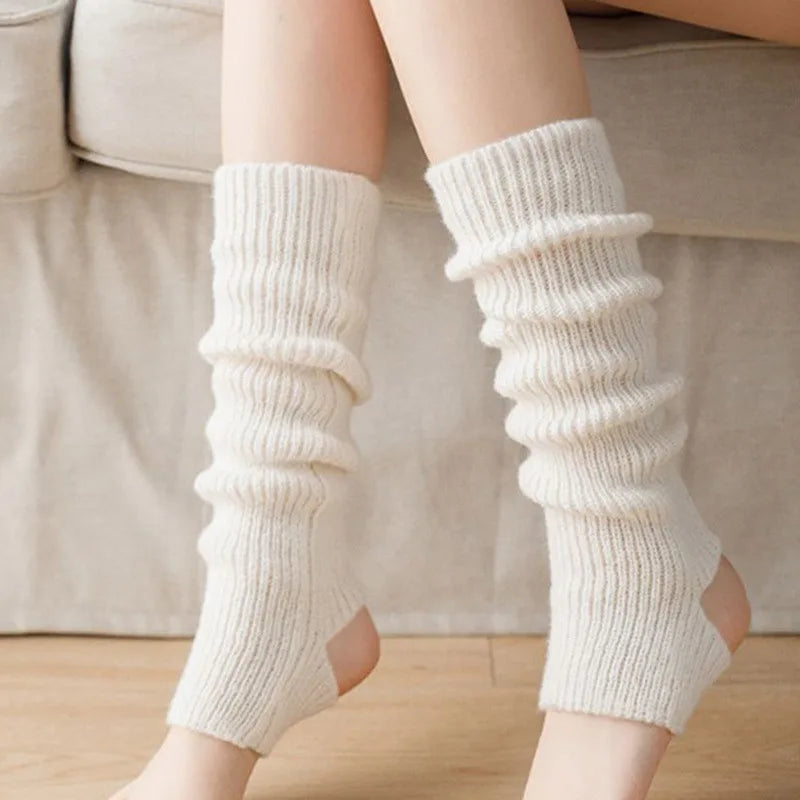 Women's Knit Leg Warmers 40 cm (15.7 in) Long Crochet Boot Cuffs Autumn Winter Black White