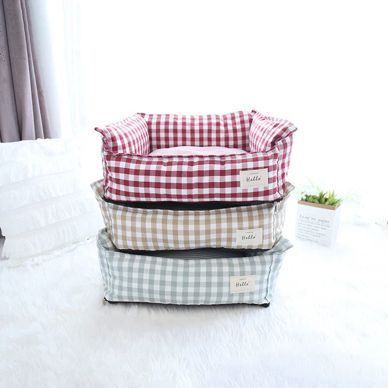 Striped Cotton Pet Bed Sofa for Cats & Small Dogs — Indoor Puppy Kennel (S/M) 50x40x20cm & 60x50x20cm (19.6x15.7x7.8 in & 23.6x19.6x7.8 in)