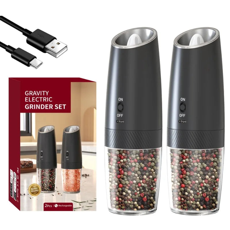 USB Rechargeable Electric Salt and Pepper Grinder – Adjustable Coarseness Electric Spice Mill for Kitchen