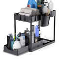 2-Tier Under-Sink Sliding Cabinet Organizer with Hooks and Hanging Cup - Bathroom & Kitchen Storage Rack