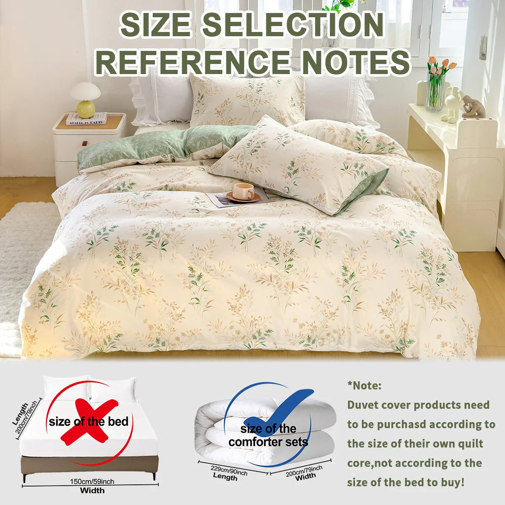Elegant Floral Tea Art 3-Piece Duvet Cover Set - Soft Skin-Friendly Bedding (1 Duvet Cover + 2 Pillowcases), Multiple Sizes 1.0–2.0 m / 3.3–6.6 ft