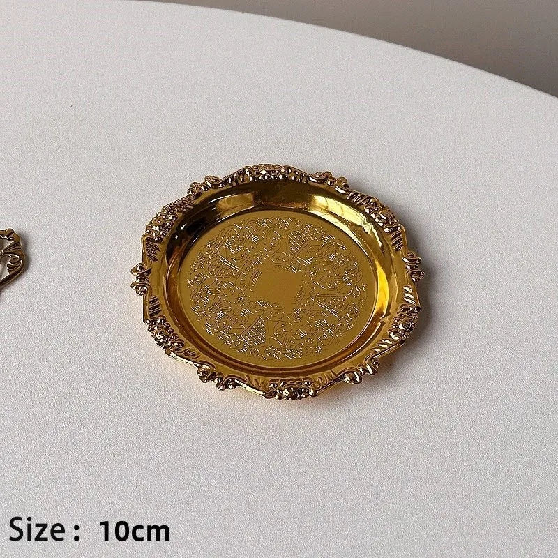 Hexagonal Stainless Steel Dessert Plates - Silver & Gold, 10/15/20/25 cm (4/6/8/9.8 in) - Retro Cake, Snack & Jewelry Tray