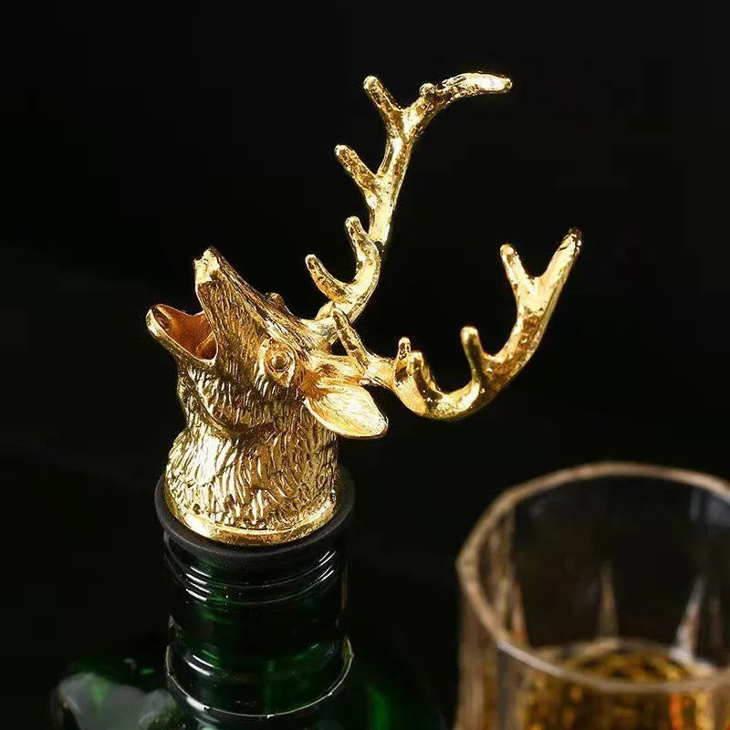 Deer Head Zinc Alloy Wine Pourer & Bottle Stopper — Stag Wine Aerator with Silicone Seal, Fits 18–22mm Bottles