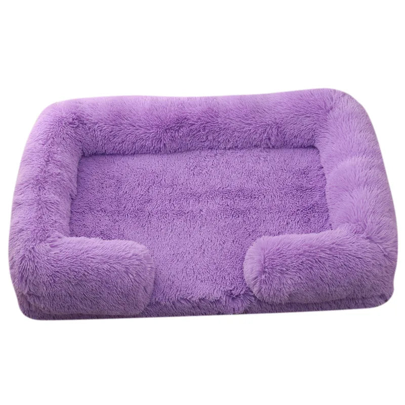 Plush Dog Bed with Removable Cover – Thickened Winter Pet Sofa Pad, Square, Small & Large