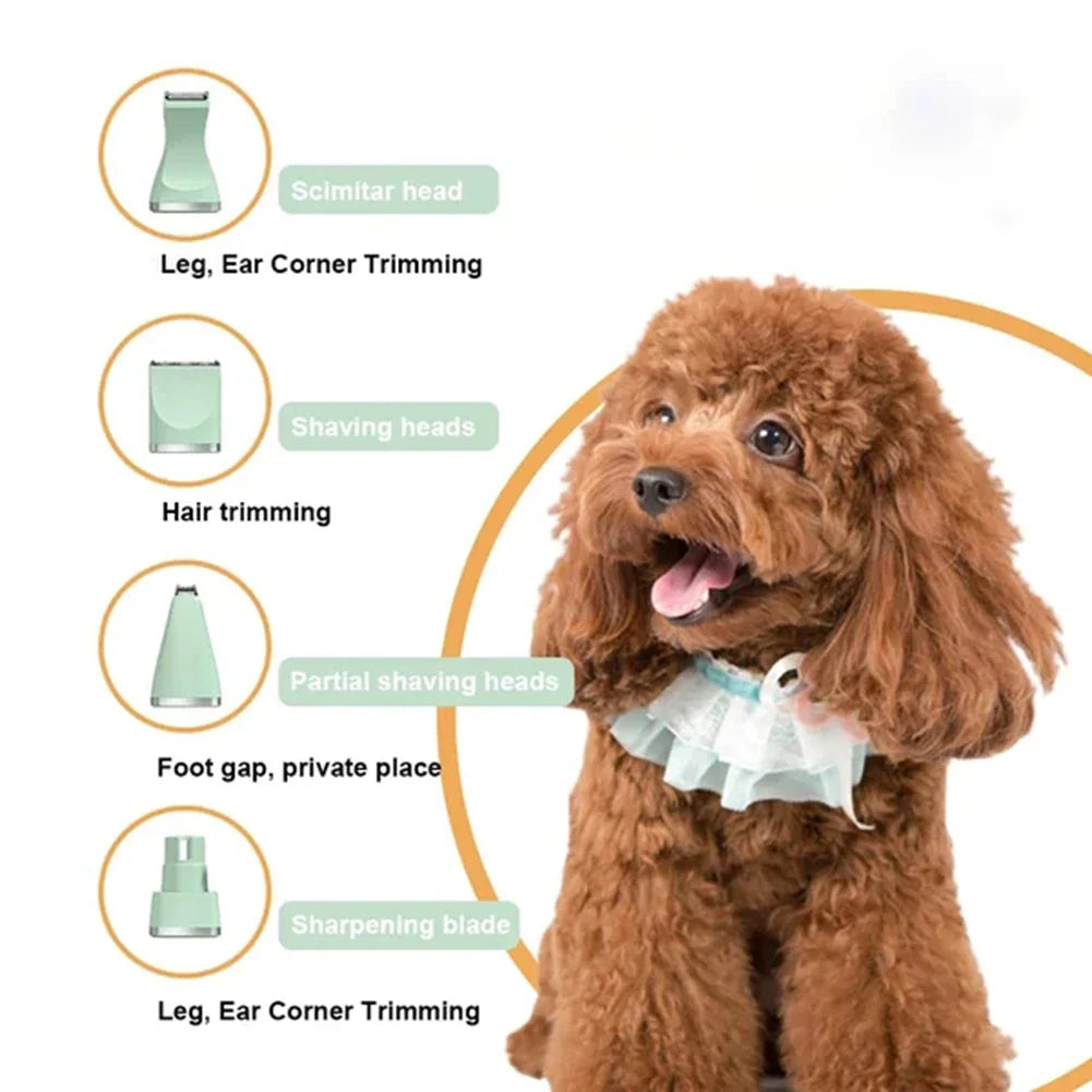 4-in-1 Waterproof Rechargeable Pet Grooming Kit — Cordless Dog & Cat Clippers with Nail Grinder & Detail Trimmer