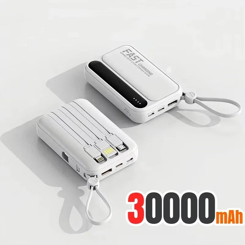 120W Portable Power Bank — 4-in-1 Built-In Cables & LED Digital Display, 10,000/30,000/50,000 mAh, PD 20W