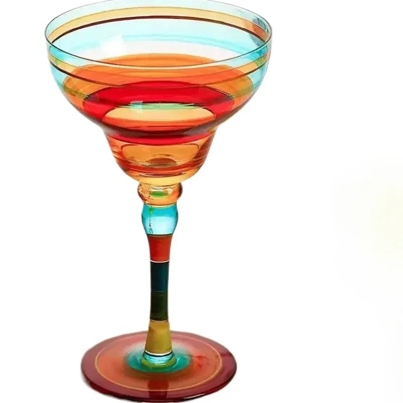 Handmade Colorful Margarita and Champagne Cocktail Glasses Set, Creative Glassware for Home Bar, Weddings and Parties