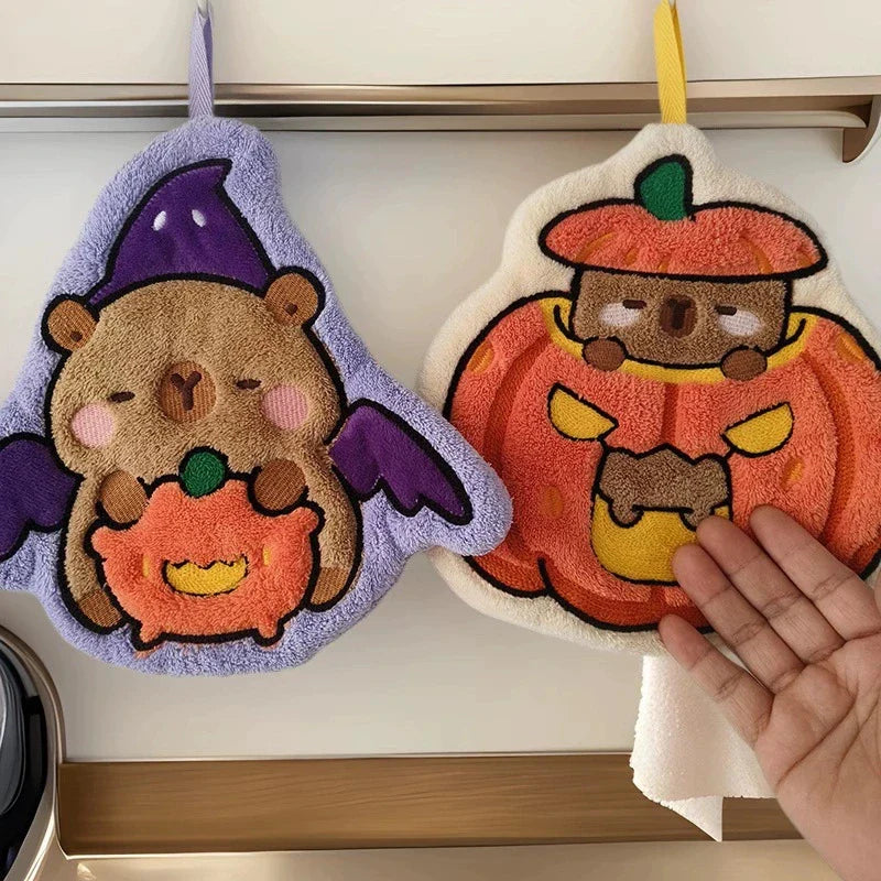 Pumpkin Halloween Hand Towel Super Absorbent Coral Velvet Handkerchief with Hanging Loop
