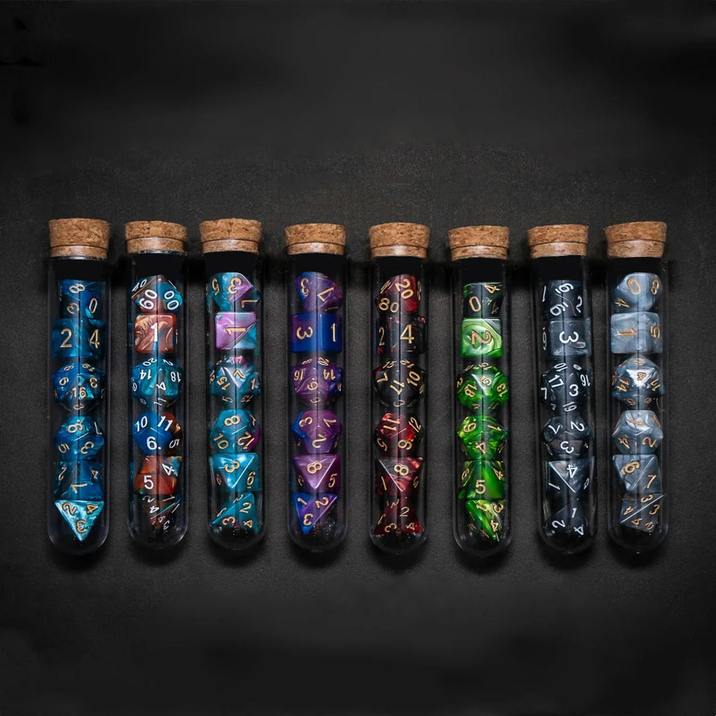 Transparent 7-Piece Polyhedral RPG Dice Set – D&D & Call of Cthulhu Tabletop Dice, Potion Flask Style