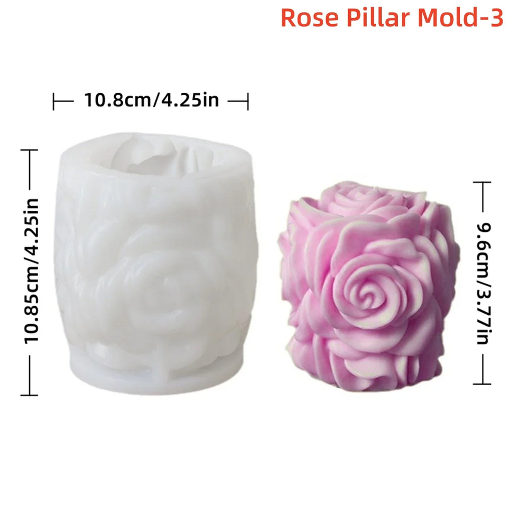 3D Rose Pillar Silicone Candle Mold – Geometric Flower Column for DIY Candles, Soap & Plaster Crafts