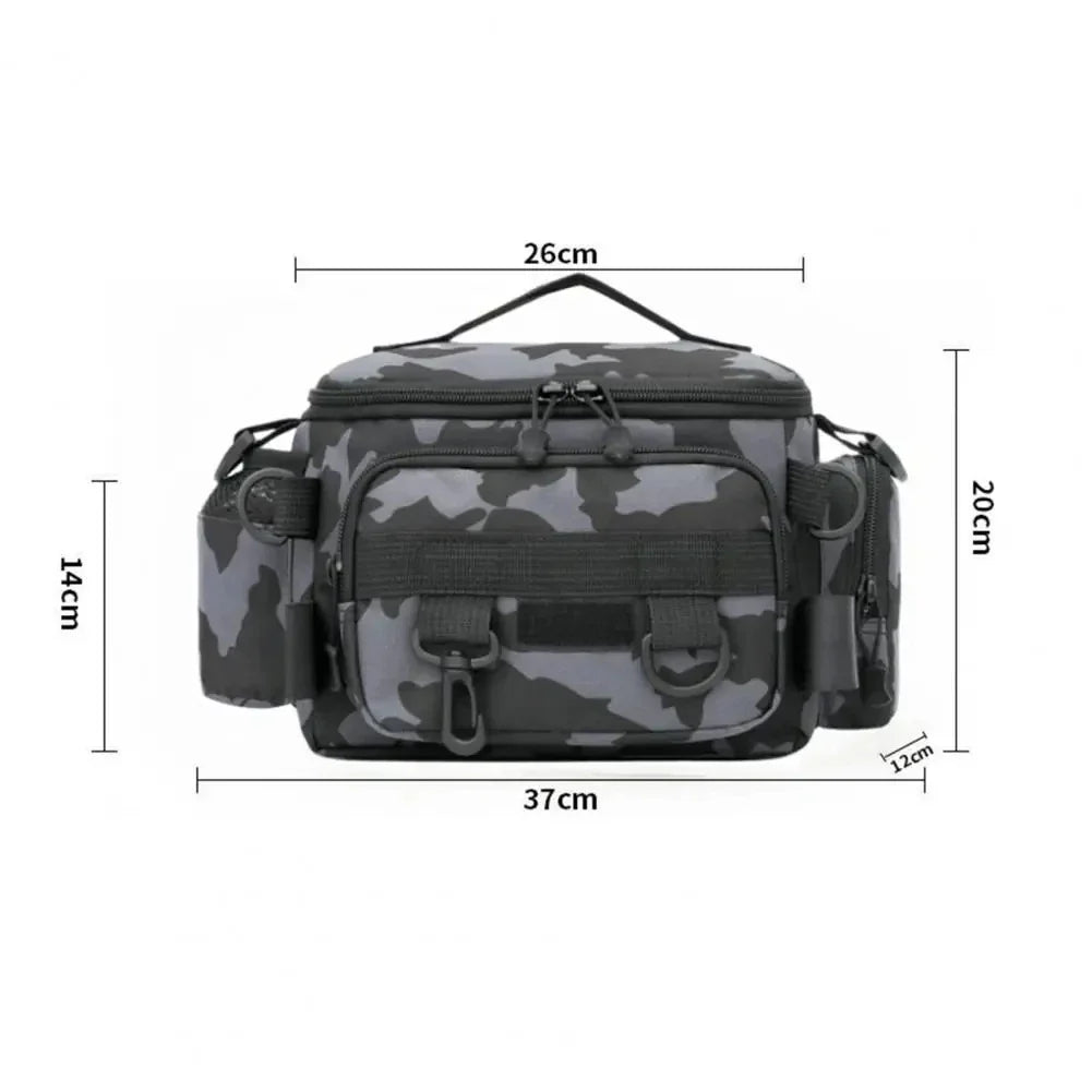 Waterproof Oxford Fishing Tackle Bag - Shoulder Crossbody Rod Holder with Multi-Pocket Storage