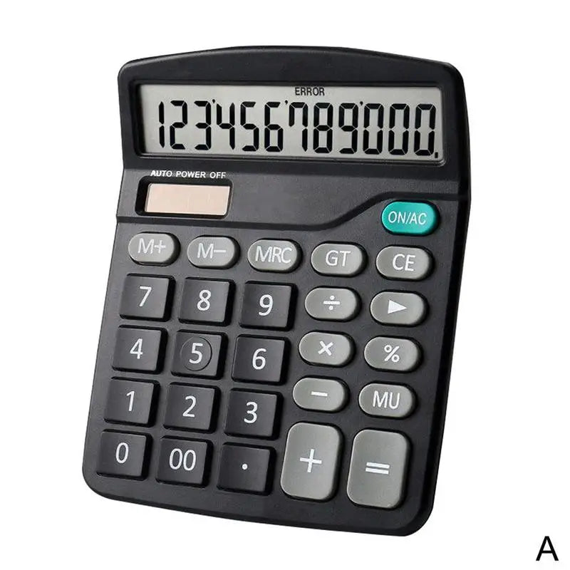 12-Digit Large LCD Dual-Power Desktop Calculator — Solar + AA Backup, Standard & Financial Functions